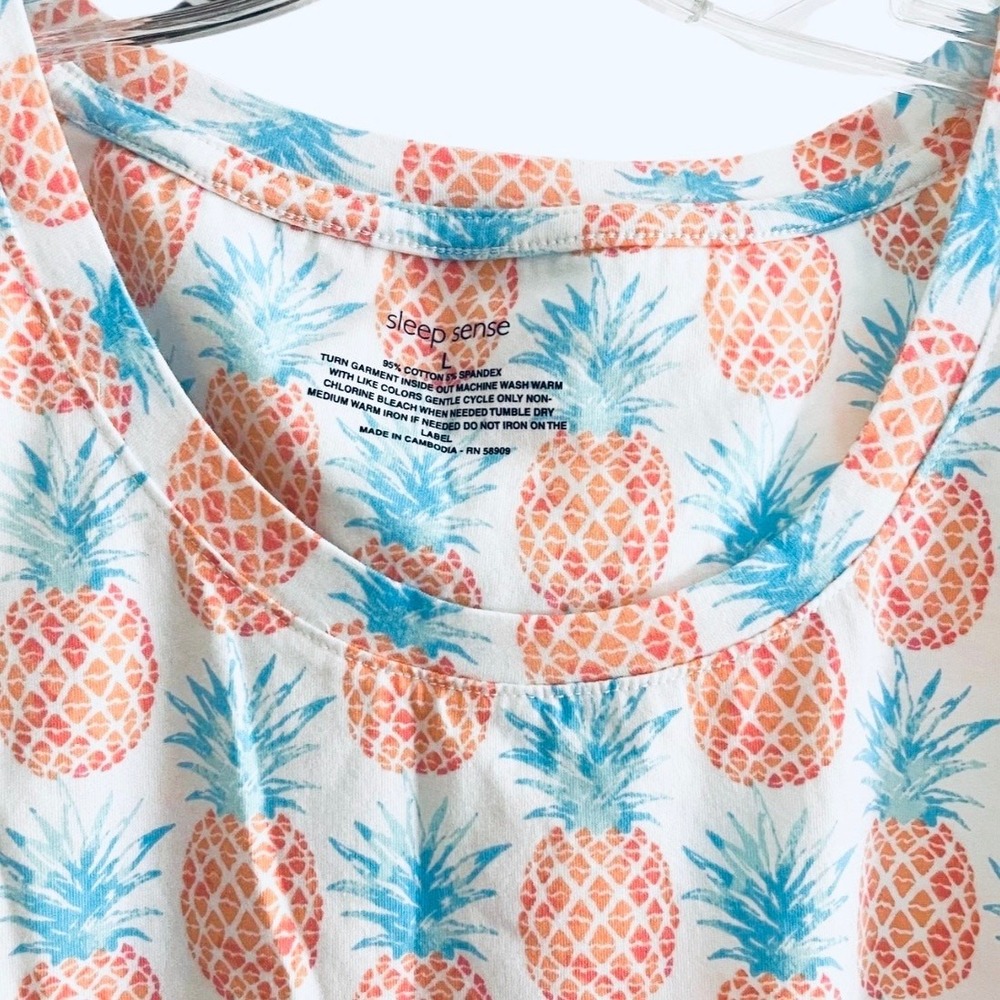 Sleep Sense Women's L Large Sleep PJ Top Short Sleeve Scoop Neck Pineapples Teal - Picture 10 of 10